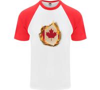 Canadian Maple Leaf Flag Fire Canada Uomo T-Shirt Baseball S/S Cotone