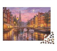 Canal Houses Puzzle 1000 Pezzi Riciclabile Amsterdam Netherlands Senior Puzzle Gioco Educativo Antistress Ideal per Famiglia e Amici Compleanni 38x26cm/1000 Pezzi