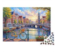 Canal Scene Amsterdam Colourful Canal Town at Dusk 1000 Pieces Jigsaws Adults The Impossible Challenge Home Activity 52x38cm/1000pcs