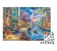 Canal Town Puzzle Regalo da 1000 Pezzi per Adulti Cittadina Europea con Canali e Strade Acciottolate Premium Spesso Robusto Vibrante Sfidante Difficile Antistress 52x38cm/1000pcs
