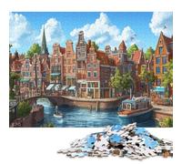 Canale di Amsterdam Jigsaw Puzzle in Legnos Per Adulti Puzzle in Legno 500 Pezzi Decorazione Interna Unica Per Gioco Familiare Regalo Per Amore E Amico Gioco Education Stress Relief 500pcs (52x38cm)