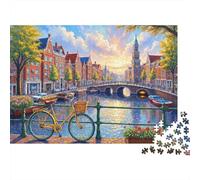 Canale di Amsterdam Puzzle 1000 Pezzi per Adulti Bicicletta Ponte Panorama Gioco di Puzzle 1000 Pezzi 52x38cm/1000pcs