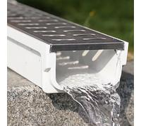 Canale di drenaggio stretto a forma di U con griglia in metallo, 60 x 10 x 15 cm, per giardino, vialetto e ponte, sistema di gestione dell'acqua in resina