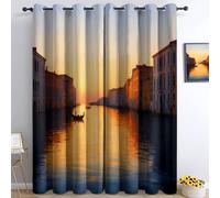 Canale Di Venezia Della Città Tende Oscuranti Termiche Isolanti - Ridurre Il Rumore, Termiche Isolanti per Camera da Letto - 2 Pannelli per camera da letto soggiorno, Giallo, 183 x 214 cm