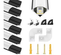 Canale LED in alluminio nero per strisce LED, striscia/strisce, 6 x 1 m, profilo in alluminio, strisce con copertura bianca lattea, diffusore con connettori angolari a 45 gradi