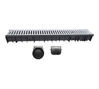 CANALE WAVEDRAIN CON GRIGLIA ACCIAIO ZINCATO TESTATA E SCARICO D 110 1000 mm