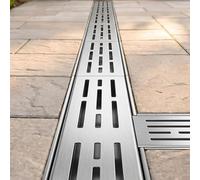 Canalette di Drenaggio Strette per Esterne, Canaletta Scolo Acqua Piovana | Con Griglia in Acciaio Inox Pozzetto di Raccolta per Drenaggio(100x10x3cm/39.4x3.9x1.2in)
