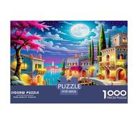 Canali di Venezia, gioco divertente e stimolante per famiglie, puzzle da 1000 pezzi - Venezia al chiaro di luna con barche e fiori per adulti e bambini, ottima idea regalo. 38x26 cm/1000 pezzi