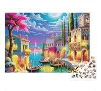 Canali di Venezia Puzzle per Uomini e Donne 1000 Pezzi, Canale di Venezia Illuminato dalla Luna con Gondole, Spesso, Robusto, Vivace, Sfidante, Difficile, Antistress, Regalo Familiare 38x26cm/1000pz