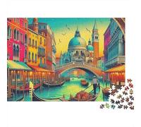 Canali di Venezia Puzzle Premium 1000 Pezzi per Adulti, Canale di Venezia con Gondola e Edifici Storici, Spesso, Robusto, Alta Qualità, Vivace, Sfidante, Antistress, Gioco 38x26cm/1000pz