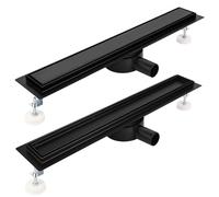 Canalina per doccia italiana nera opaca, 60 cm, per cabina doccia, design 2 in 1, con uscita dell'acqua girevole a 360°, altezza regolabile, acciaio inossidabile 304