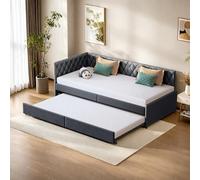 Canapé Lit 90 x 200, Lits Capitonné Extensible Avec Métal Cadre, Lits Rembourré Multifonctionnel de Style Moderne, Tissu de Velours, Sans Matelas (grigio)