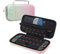 Canboc Custodia da trasporto Nintendo Switch 2 (2025), borsa rigida per console Switch 2 con 24 slot per schede di gioco, tasca in rete per accessori, rosa sfumato verde (Solo custodia)