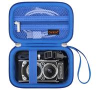 Canboc custodia per fotocamera digitale vintage CHUZHAO, borsa portatile in stile TLR retrò, tasca in rete per cavo USB e scheda SD, blu (solo custodia)