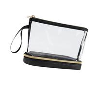 Zialofi Cancella per trucco da viaggio in PVC Custode impermeabile per lezioni da toeletta a doppio strato portatile custodia, Nero