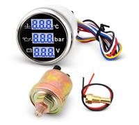 Cancellatura digitale cheotime, 52mm 3 in 1 calibro barca con temperatura dell'acqua, pressione dell'olio e voltmetro, IP67 Triple metro per auto, camion, motociclette (Black Dial Silver Cover)