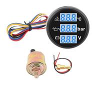 Cancellatura digitale cheotime, 52mm 3 in 1 calibro barca con temperatura dell'acqua, pressione dell'olio e voltmetro, IP67 Triple metro per auto, camion, motociclette (Black Dial Black Cover)