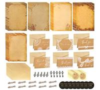 Cancelleria Vintage Set Invecchiata Buste,Fogli Pergamena Da Lettera Antica,Kit Per Scrivere Lettere Antiche,Busta con altri accessori in totale 76 pezzi,per Compleanno, Inviti di Nozze