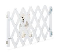 Relaxdays Cancelletto di Sicurezza per Cani, Recinzione Allungabile Fino a 108,5 cm, Alto 47,5-60 cm, in bambù, Bianco, Ferro