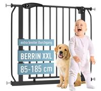 ib style Cancelletto per Bambini di Sicurezza Berrin XXL - Scale e Porte, Senza forature, Metallo, Barriera Protettiva, Anche per Cani e Animali Domestici, Nero, Larghezza: 85-95 cm
