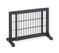 Relaxdays Griglia di Blocco allungabile in Grigio Cancelletto per Bambini, Barriera per Cani e Neonati, Recinzione Scale, Cancellino HxL: 56x70-115 cm, Legno, 1 pz