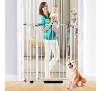 Cancelletto per cani, altezza 104 cm, chiusura automatica, regolabile, larghezza 76-111 cm, montaggio a pressione, per ingresso (bianco, 76-111 cm di larghezza)
