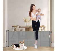 Cancelletto retrattile alto 61 cm rinforzato, cancelli corti per cani da scavalcare, si espande da 0 a 140 cm di larghezza, cancello per animali domestici in rete con aste di supporto, cancelli per