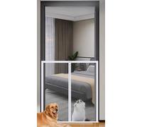 Cancellettos per Cani con Autoadesivo & Anti-Graffio, Rete di Sicurezza per Balcone/Finestra, Barriera per Gatti Senza Fori, Protezione Bambini con Chiusura Lampo(Gray mesh white frame,120x170 cm)