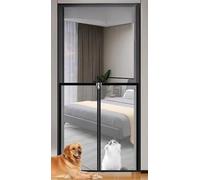 Cancellettos per Cani con Autoadesivo & Anti-Graffio, Rete di Sicurezza per Balcone/Finestra, Barriera per Gatti Senza Fori, Protezione Bambini con Chiusura Lampo(White mesh black frame,150x135 cm)