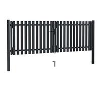 Cancello a doppia ala in acciaio, 306 x 150 cm, colore antracite, resistente e sicuro per giardino, cortile e vialetto, ideale come blocco per terreni privati