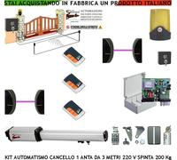 CANCELLO AUTOMATICO 1 ANTA 3 MT 1 MOTORE 220 V CED 3 RADIOC 2 FOTOC 2 SELET FARO