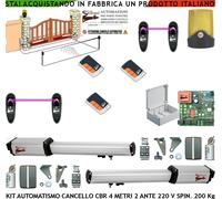 CANCELLO AUTOMATICO 4 METRI 2 ANTE KIT CBR 2 MOTORI 220 V 3 RADIOC 2 FOTOC FARO