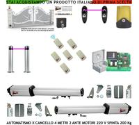 Cancello Automatico 4 MT 2 Ante Kit 230 V 6 Radioc 2 Cop.Fotoc 2 Pali Faro Selet