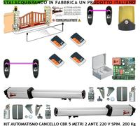 CANCELLO AUTOMATICO 5 METRI 2 ANTE KIT CBR 2 MOTORI 220 V 4 RADIOCOM 2 FOTO FARO