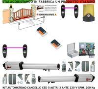 CANCELLO BATTENTE 5 MT KIT AUTOMATISMO CED 2 MOTORI 220 V 2 RADIOC 2 FOTOC FARO