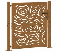 Cancello da giardino, 100 x 100 cm, in acciaio resistente alle intemperie | Cancello in metallo per ingresso giardino, vialetto, confine del terreno, 2 pali con piastre flangiate