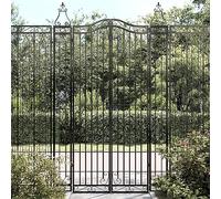Cancello da giardino in ferro battuto, nero, 121 x 8 x 200 cm, con chiusura a bullone ed eleganti pali in ferro battuto, per giardino o terrazza, materiale resistente verniciato a polvere