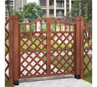 Cancello da giardino in legno per esterni, a doppia anta ad arco con base in metallo, recinzione in legno carbonizzato, griglia per orto, piccolo cancello da(142cm)