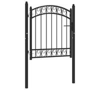 Cancello di recinzione con punta curva in acciaio, 100 x 100 cm, nero, 4 pezzi, con pali e cerniere, barriera di sicurezza per giardino, cortile e terrazza, struttura robusta