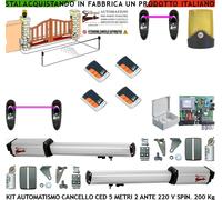 CANCELLO ELETTRICO 5 METRI 2 ANTE KIT CED MOTORI 220 V 4 RADIOCOM 2 FOTOCEL FARO