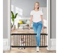 Cancello per cani da interno, 45,7-114,3 cm, regolabile, extra largo, in metallo, corto, cancello per cani a gradino, alto 35,6 cm, con 3 kit di estensione, montato a pressione, per porte e scale