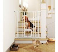 Cancello per Cani e Gatti Estensibile con Gattaiola Integrata, in Acciaio e ABS, 75-85x2x76 cm, Bianco