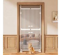 Cancello per gatti alto 180,3 cm, largo 86-90 cm, spazio extra stretto da 3,4 cm, chiusura automatica, senza foratura, doppia porta per animali domestici per porte, cucina