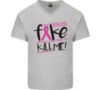 Cancro Al Seno Consapevolezza Falso Seno Uomo Scollo A V Cotone T-Shirt