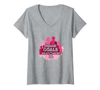 Cancro al Seno della Squadra di Supporto: Gli obiettivi della Squadra battono Il Cancro Maglietta con Collo a V, Donna, Grigio Melange, XL