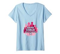 Cancro al Seno della Squadra di Supporto: Gli obiettivi della Squadra battono Il Cancro Maglietta con Collo a V, Donna, Celeste, XL