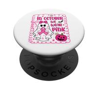Cancro al seno Donne Fantasma Carino in Ottobre Indossiamo Fiocco Rosa PopSockets PopGrip Adesivo