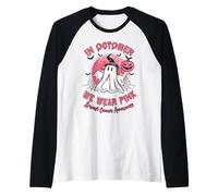 Cancro al Seno Halloween Fantasma Ottobre Indossare la Maglia con Maniche Raglan