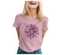 Cancro al seno - Maglietta da donna a nastro rosa a T Shirt da donna ottobre rosa, taglia grande a maniche corte, a forma di cuore, Rosa., L