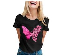Cancro al seno - Maglietta da donna con nastro rosa a T Shirt da donna ottobre rosa maglietta a cuore nastro rotondo taglio top sensibilizzazione al cancro al seno di ottobre sciolto, Le Noir #1, XL